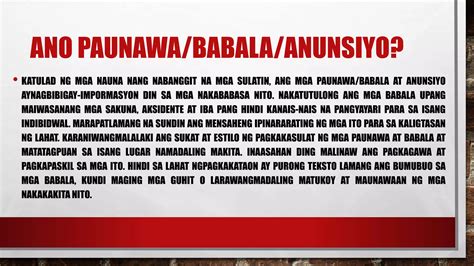 klasipikadong anunsyo kahulugan|Punawa o patalastas, Babala AT Anunsyo.pptx .